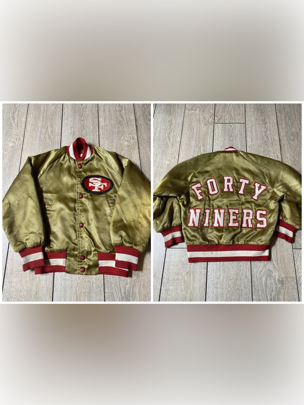 Vintage 80s Chalk Line San Francisco Forty Niners Gold Satin Jacket Size 6/8